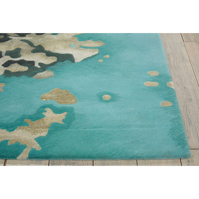 Tapis turquoise abstrait moderne fait à la main Versailles, Rectangle 2 pi 3 po x 3 pi