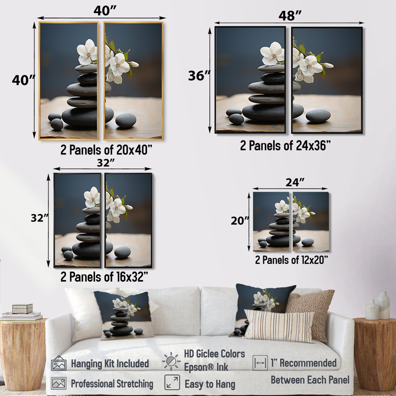 Art mural moderne sur toile Zen, H 20 po x l 24 po, Cadre flottant, Blanc