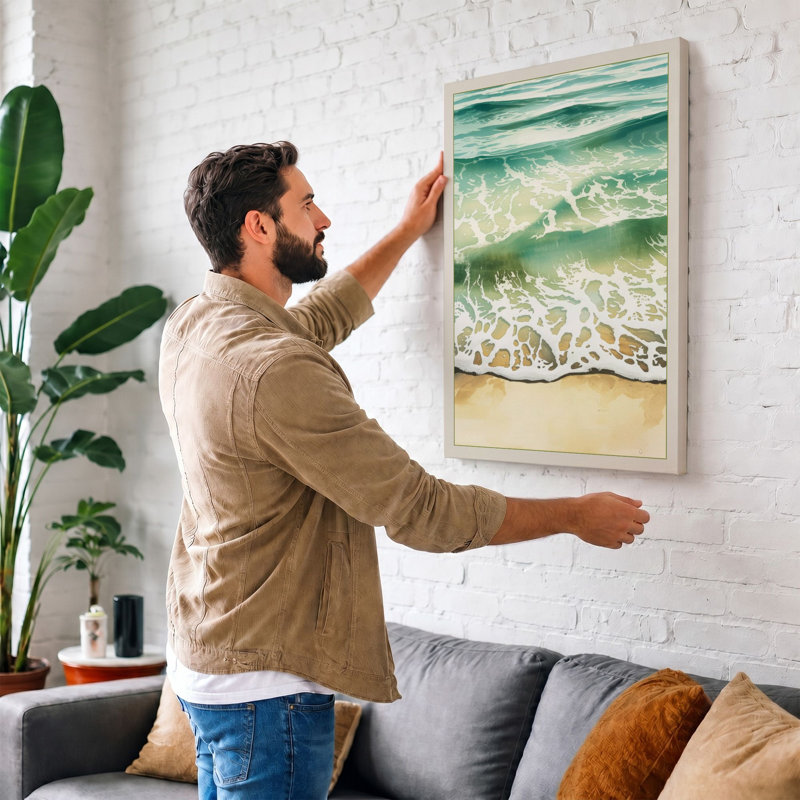 Waves at Tide Coastal - Wrapped Canvas, 24x16 - 61.0 x 40.6 cm, Taupe Border