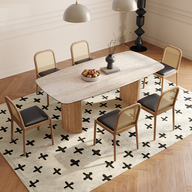 Ensemble de table de salle à manger simple de style français crème, 29.53"H x 78.74"L x 35.43"W