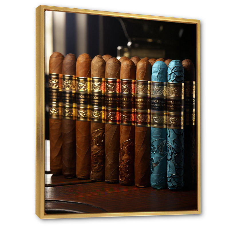 Carnanee Cuban Cigars Golden II sur toile, H 44 po x l 34 po x P 1,5 po, Cadre flottant doré