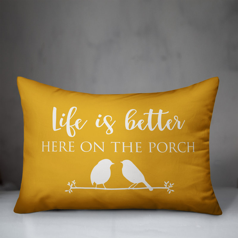 Textual Outdoor Reversible Throw Pillow, Yellow