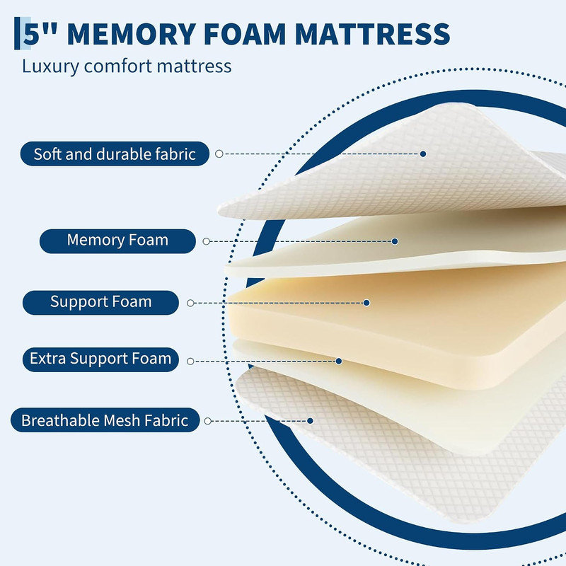 Lit pliant 190 x 97 cm avec matelas en mousse à mémoire de forme de 13 cm, lit d'appoint roulant avec roulettes verrouillables et cadre métallique de 204 kg pour chambre d'amis.