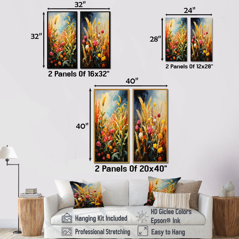 Bloomimg Farmer Fields - Ensemble de salon mural de ferme, H 28 po x l 25 po, Encadrement doré