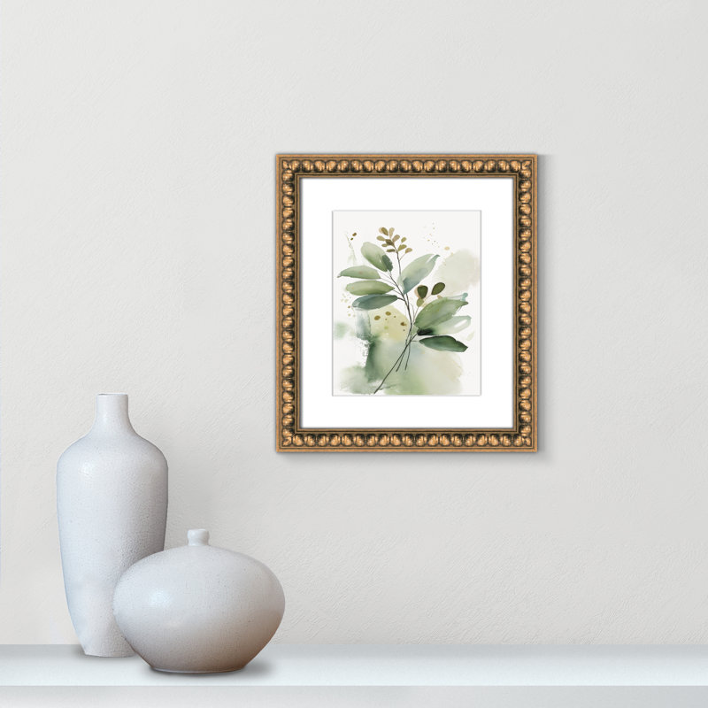 «Greenery Serenade I» par Irena Orlov, Matted Print, Perles de feuilles dorées, L 14 po x H 16 po