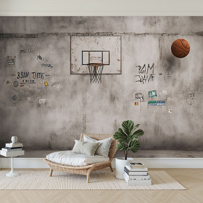 Papier peint adhésif auto-adhésif moderne pour mur de basketball graffiti l 144 po x H 100 po Peel and Stick