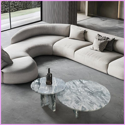 Blue Gray Natural Marble Nesting Coffee Table Set for Living Room, Unique Veining &amp; Easy Assembly