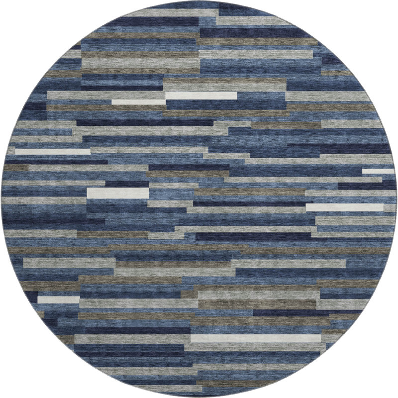 Tapis bleu marine de qualité supérieure lavable à la machine Prisco, Rond 8 pi