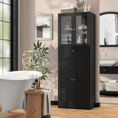 67''H Freestanding Bathroom Cabinet with Drawers and Adjustable Shelves