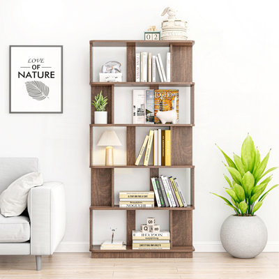 31,5 "L x 64,56" H Bibliothèque libre Combinaison moderne 5 niveaux Bibliothèque ouverte Panneau de rangement en bois aggloméré pour le salon Bureau à domicile Décoration de chambre à coucher Organisateur, tablettes multimédia