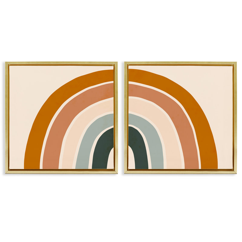 «Asymmetric Warm Retro Rainbow», ensemble de 2 toiles flottantes encadrées par Victoria Borges, H 25 po x l 25 po