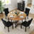 Round Wooden Dining Set with Velvet Dining Chair-144002015-144002012