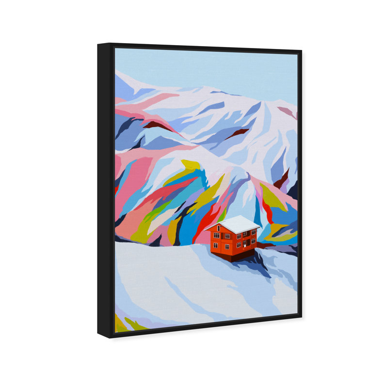 «Colorful Ski Village», reproduction d'impression sur toile, H 45 po x l 30 po, Toile avec cadre noir