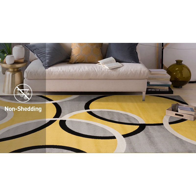 Yellow and Gray Geometric Rectangular Synthetic Area Rug