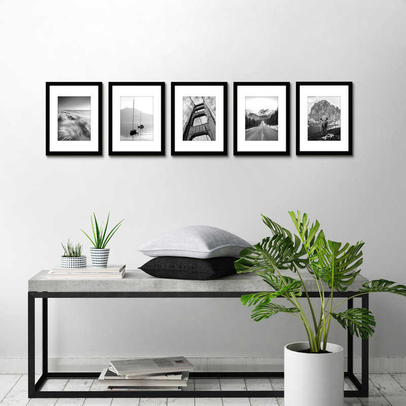 Cadres muraux avec passe-partout Gallery, 9" x 12" with mat for 6" x 8", Noir