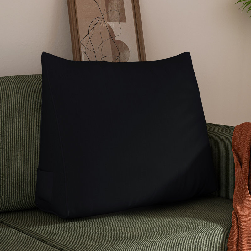 Cotton Linen Sofa Back Support Wedge Pillow Decorative Bed Throw Pillow, Black Compression, Black