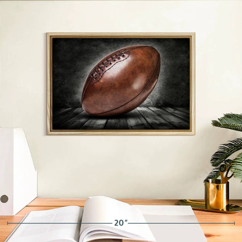 Football rétro grunge, Cadre flottant en bois naturel, 13 po x 9 po