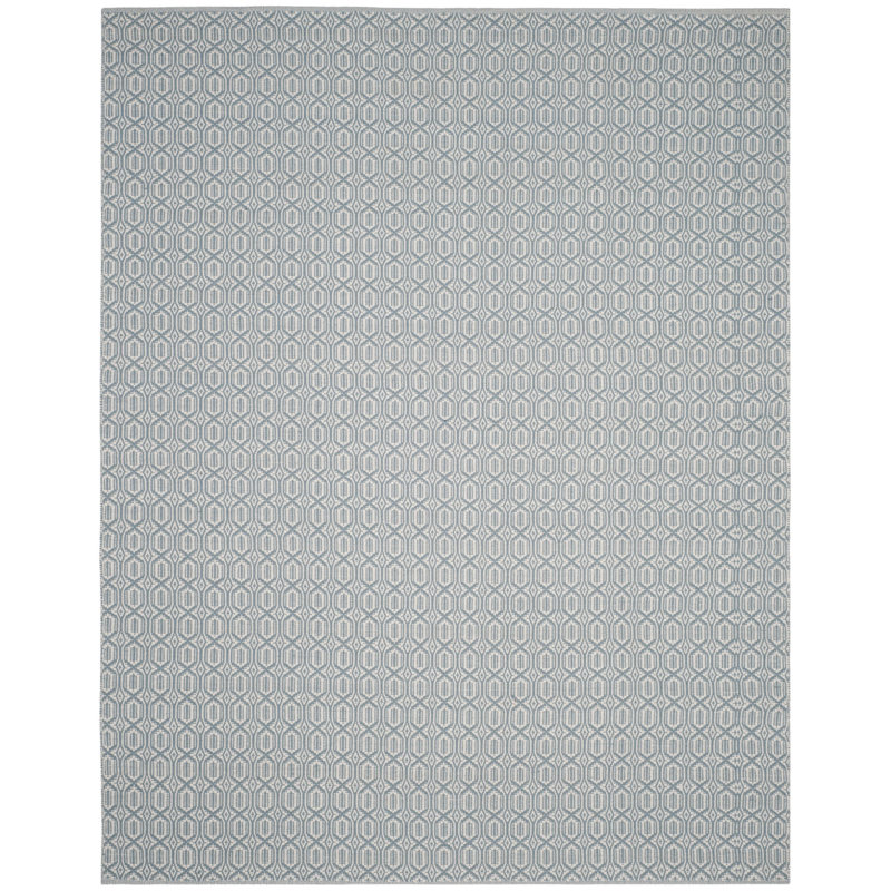 Tapis ivoire / bleu en coton tissé à plat à la main Jodi, Rectangle 8 pi x 10 pi
