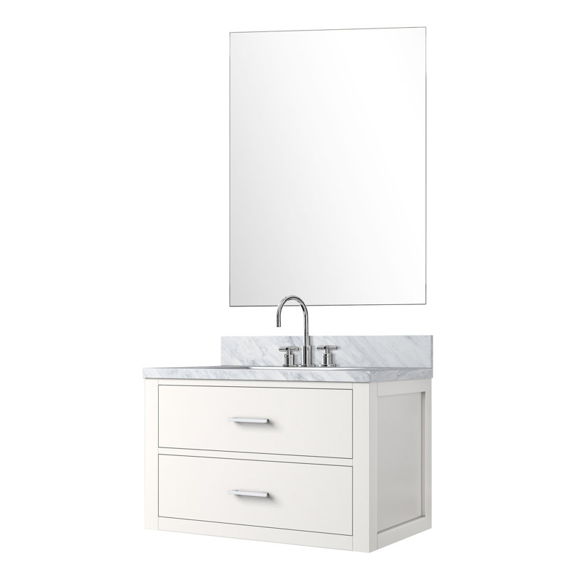 Meuble-lavabo blanc 30 po X P 22 po, comptoir en marbre, robinet, miroir simple 28 po 30 po x 22 po, marbre