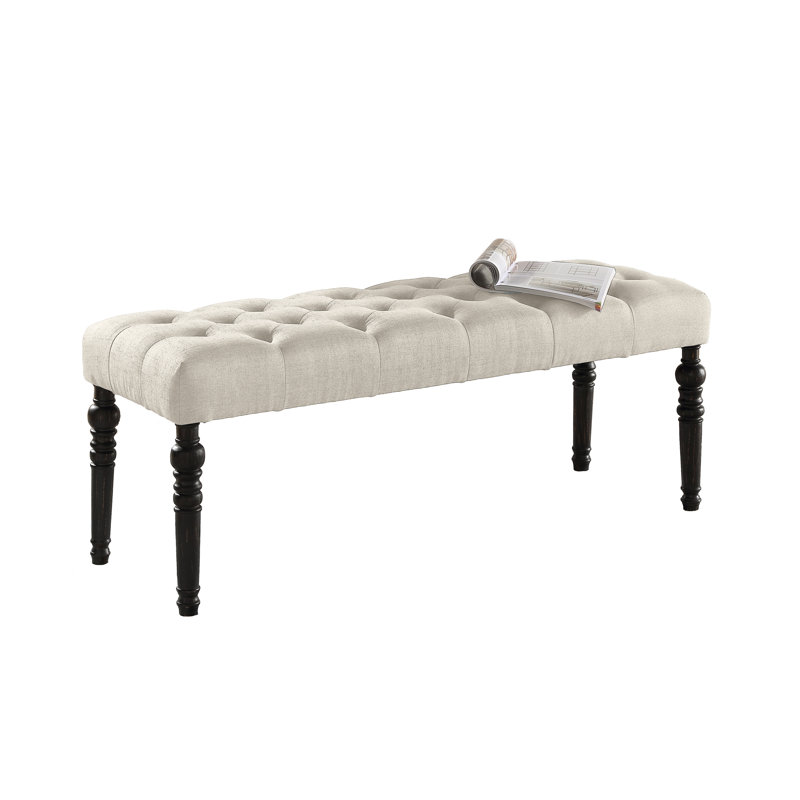 Tan Dining Bench, Solid Wood With Seat Fabric & Twisted Legs, 48Wx16dx19.5H In Bench Seat, Wavy, Tan