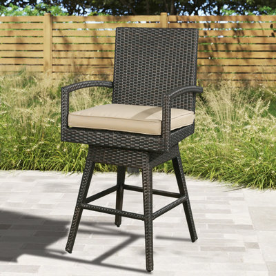 Luyster Polyethylene (PE) Wicker Outdoor 29.5'' Bar Stool with Cushion