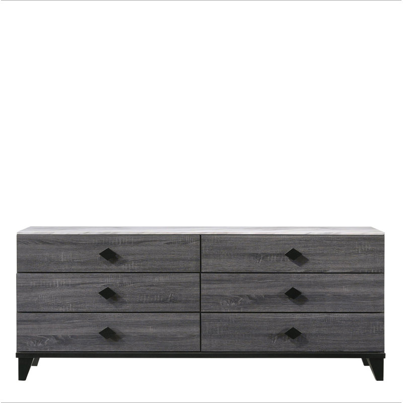 Commode en faux marbre et dessus en chêne gris rustique Avantika