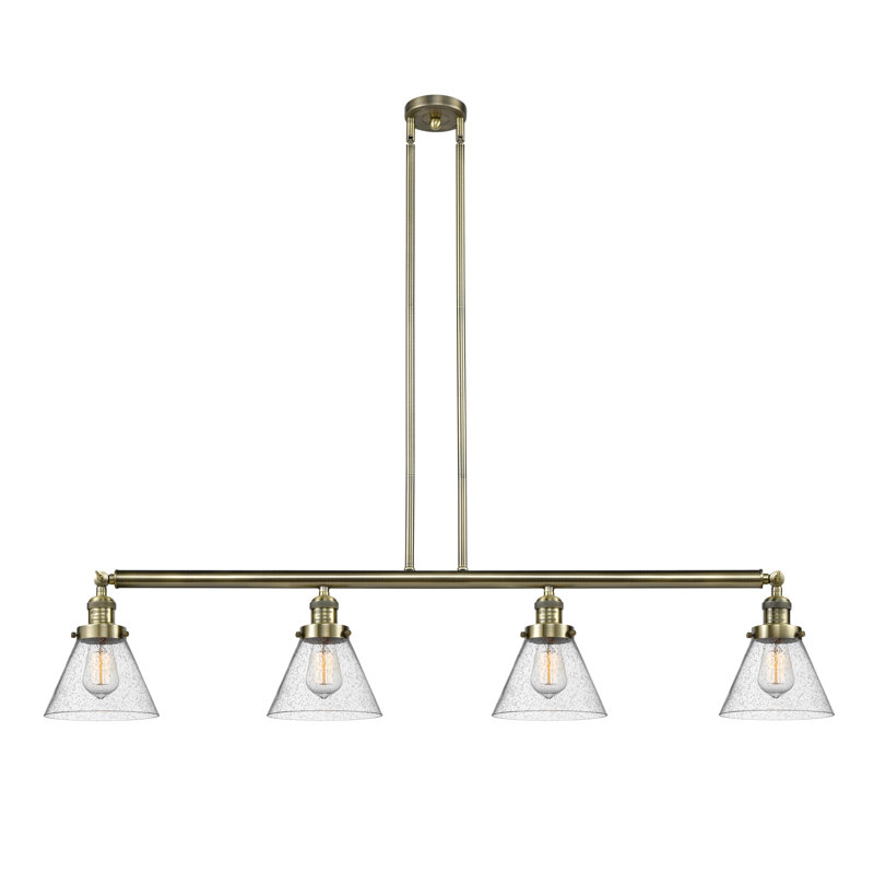 Lemieux 4 - Light Kitchen Island Pendant, 10" H x 52.38" W x 7.75" D, Seedy, Antique Brass