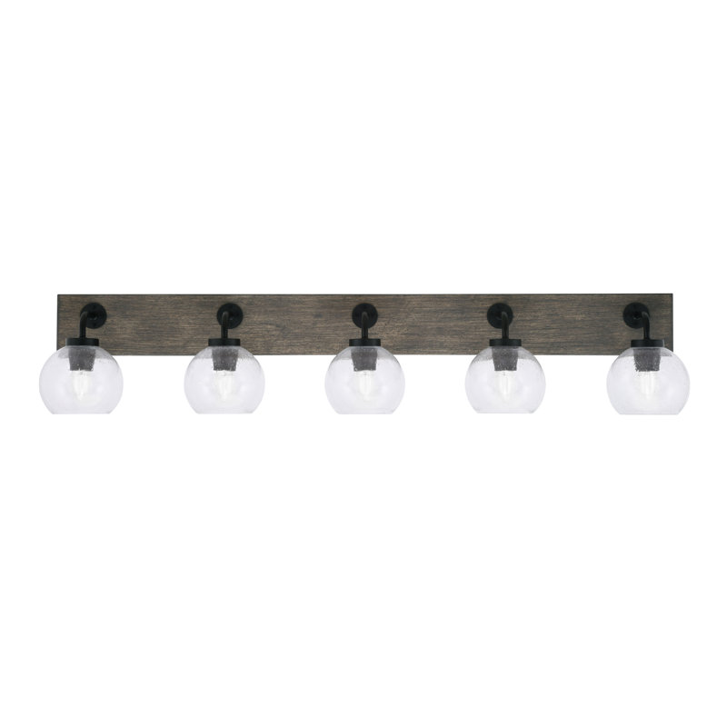Barre d'éclairage de salle de bain 5 lumières Oxbridge, Clair, Noir mat / gris vieilli