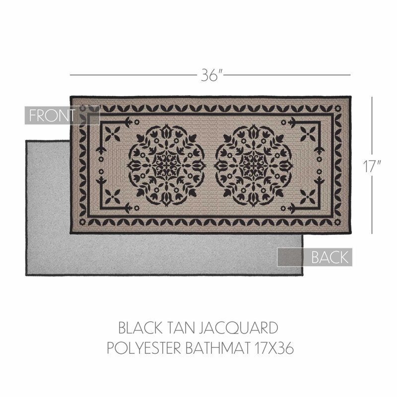 Tapis de bain en jacquard de polyester brun clair Custom House, Noir, L 17 po x L 36 po