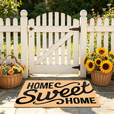 Paillasson Home Sweet Home Calligraphy, 24 x 36 pouces, pour porche d'entrée, orange et noir