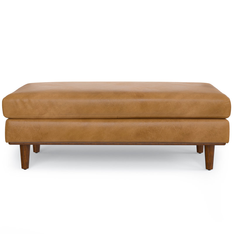 Morrison 49"W Large Upholstered Ottoman with Solid Wood Legs, Sienna