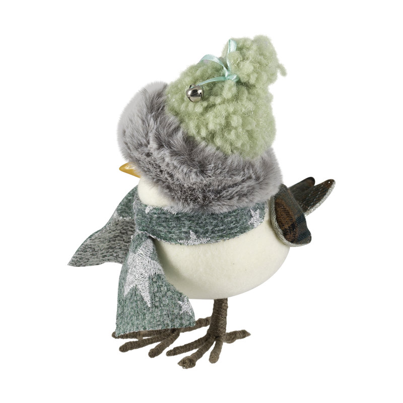 Figurine de Noël oiseau debout avec un chapeau en peluche - 7 po