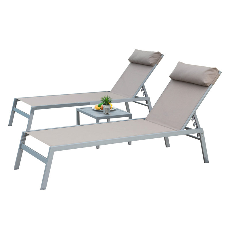 Outdoor Chaise Lounge 3 - Aluminum, Fabric, 5 Adjustable, Deck, Garden, Lawn Khaki For , Positions, Pool, Balcony, Garden