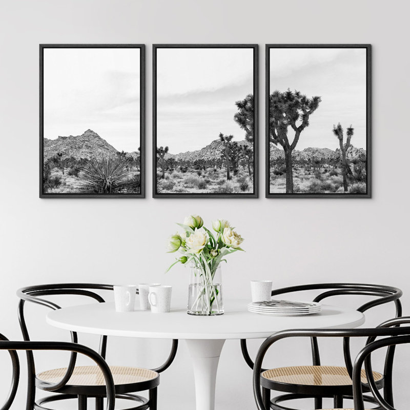 "Noir et blanc, paysage désertique, illustrations, art moderne, salon, chambre à coucher, bureau", 3 pièces, Noir