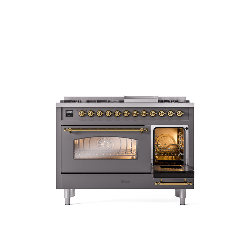 ILVE Nostalgie II 48 Dual Fuel Range , Graphite Matte/Brass, Natural Gas