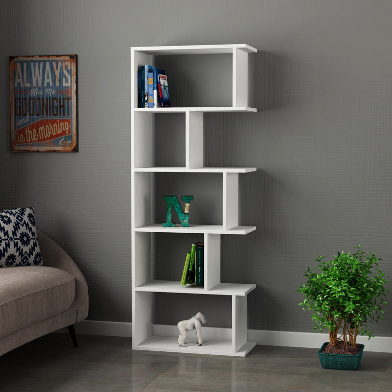 Tapi Modern Asymmetrical 5-Tier Bookcase Display Unit , White
