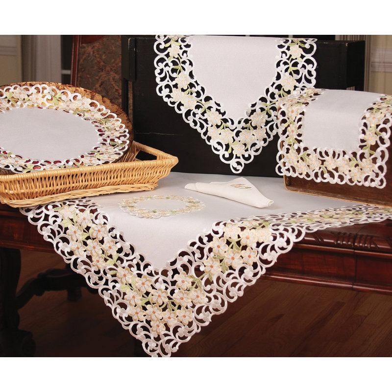 Spring Garden Embroidered Cutwork Vinyl Table Topper