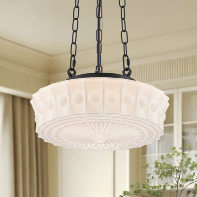 Alvina 3-Light Traditional Pendant Light With Embossed Milk Glass Shade, Schoolhouse Antique Hanging Ceiling Light Fixture