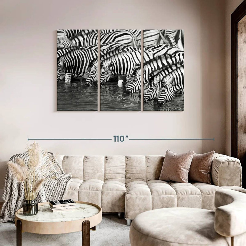 Brampt Etosha buvant des zèbres, H 48 po x l 74 po
