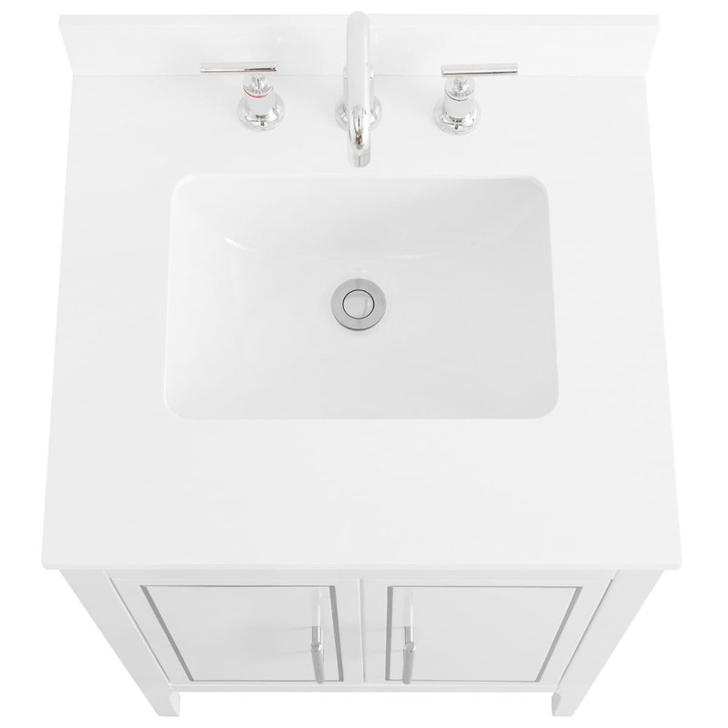 Province 24" Freestanding Standard Single Bathroom Vanity with Top, White/Silver, Brushed Nickel