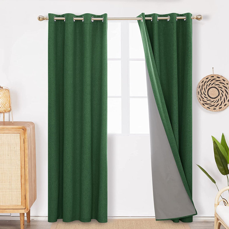 Alhamdi Blackout Curtain Pair, 117cm Width x 229cm Drop, Dark Forest