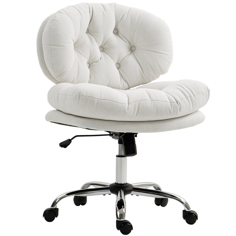 Chaise de bureau sans accoudoirs avec siège rembourré épais et large, fonction d'inclinaison, Crème, crème