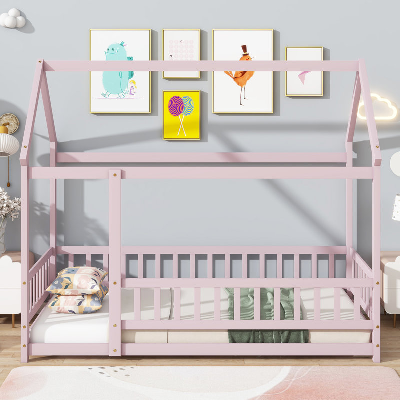 Lit à baldaquin pour enfants Soild Wood Montessori House Bed, Simple, Rose
