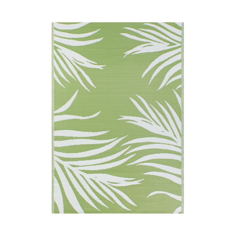 Green and White Reversible Synthetic Outdoor Patio Rug 9' x 12'