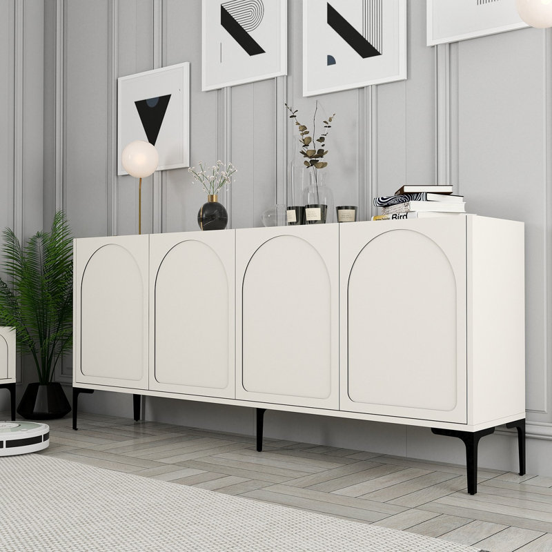 Modern Console Table, Cream & Black, 70.9 x 31.1 x 13.8 inches | 100% Melamine Coated Particle Board, Thickness: 0.7 inches | Stylish Geometric Design, Perfect for Living Room or Entryway, Durable & Elegant