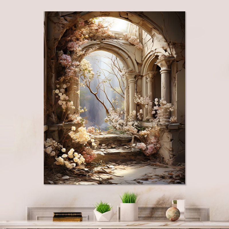 Ancient Ruins Blooms II - Fantasy Metal Wall Art, 20" H x 12" W x 1" D