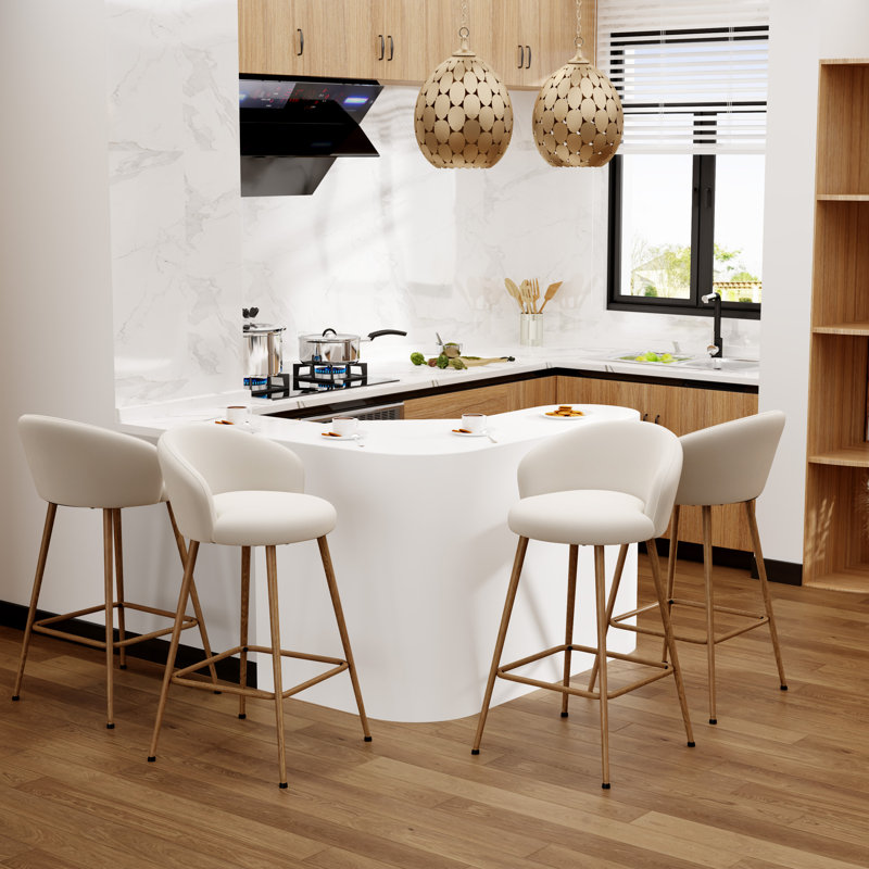 Tabouret de comptoir rembourré avec structure en métal, Ivoire ivoire, Tabouret de comptoir (siège d'une hauteur de 24 p