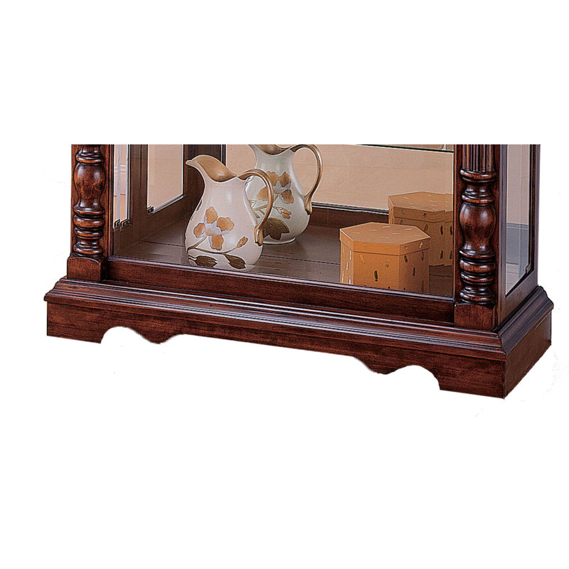 Elegant Cherry Transitional Style Lighted Curio Cabinet with Glass Shelves