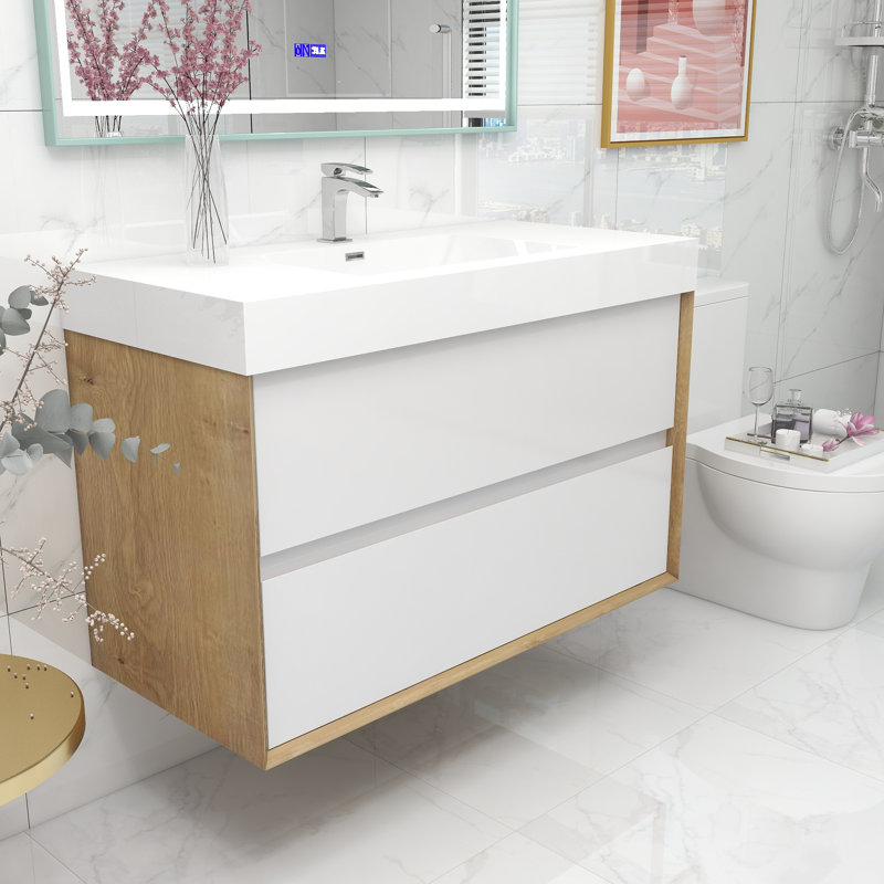 Ensemble de meuble-lavabo mural simple l 42 po Jaymarion, Blanc brillant