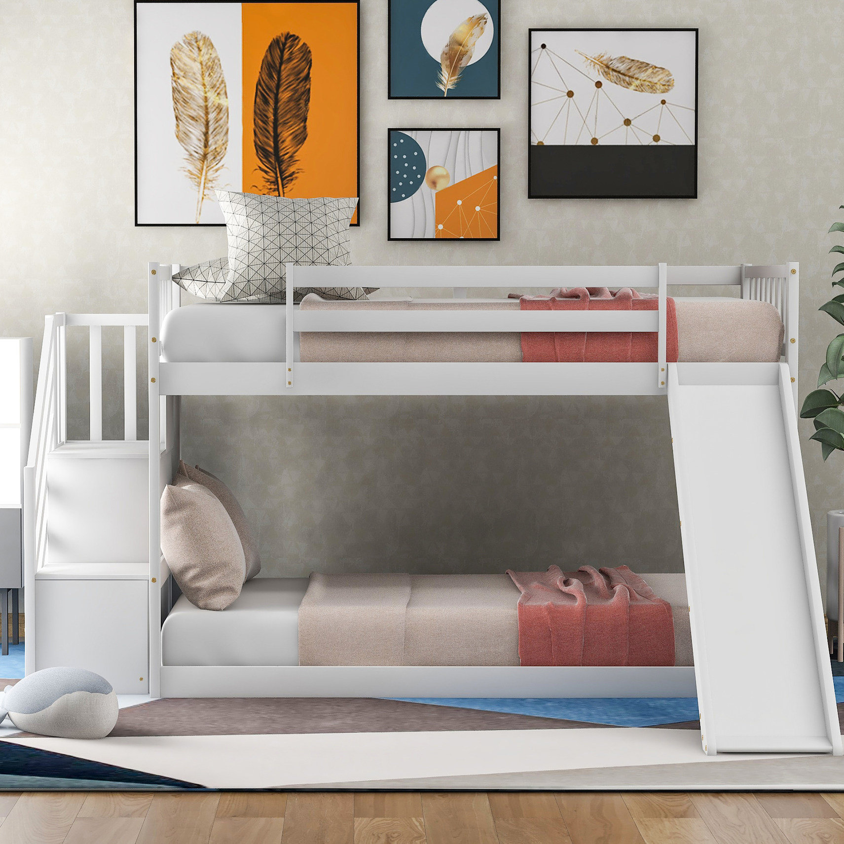 Ophelia & Co. White Twin Over Bunk Bed With Convertible Feature - Space ...